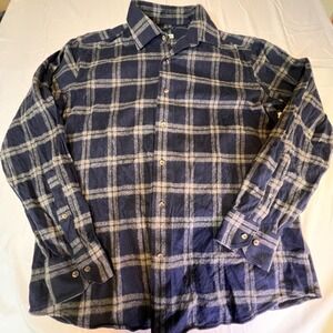 Peter Millar L Crown Crafted Flannel Shirt Mens Navy Blue Japanese Cotton Luxury
